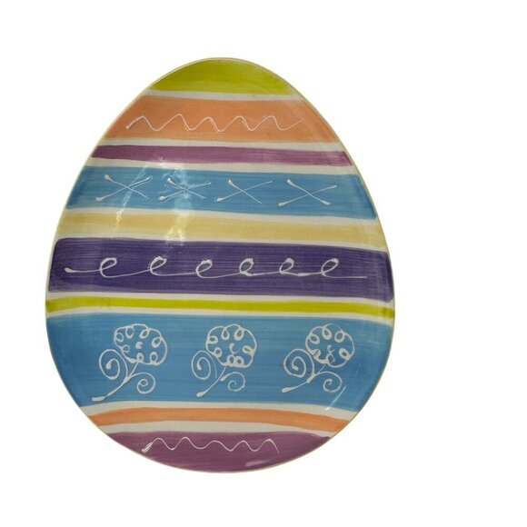 Easter Egg Shaped Ceramic Platter Hausenware By Mary Jane Mitchell 10" Holiday - Picture 1 of 7